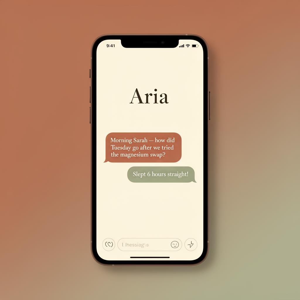 Aria chat preview, a warm, conversational reset companion on your phone
